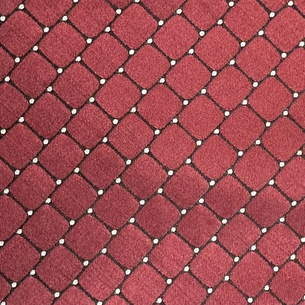 Vintage Tommy Hilfiger Red Geometric Grid Silk Tie Classic Mens‎ USA